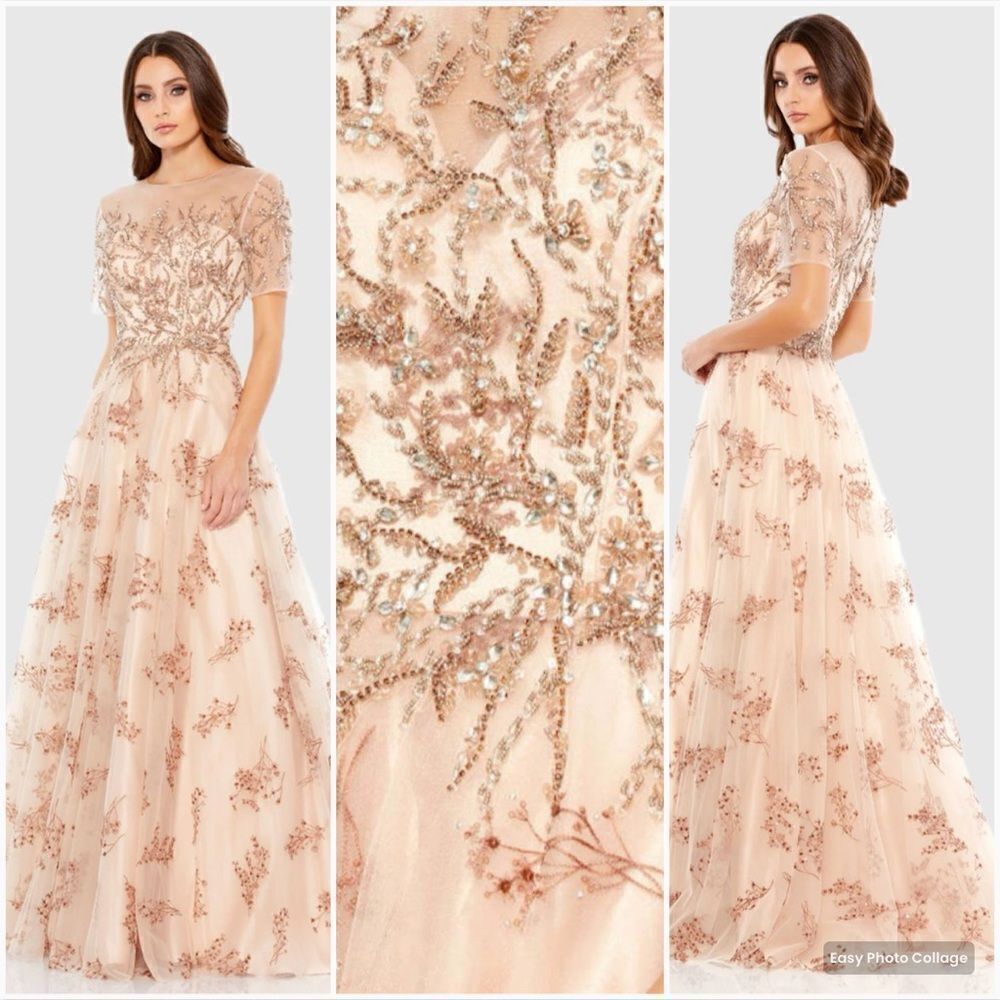 Mac Duggal 79317 Womens Illusion Cap Sleeve A Line Gown Dress